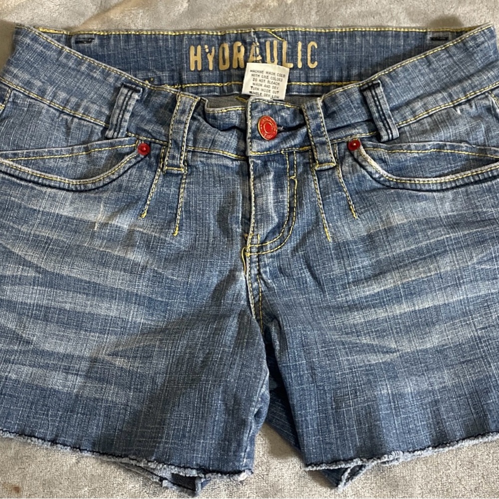 Hydraulic Blue Jean Shorts with‎ Red Accents
